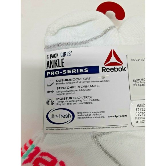 Reebok Girls Pro-Series‎ Ankle Socks 6-Pack Size Small Fits Shoe Size 6 - 10.5 - Picture 6 of 8